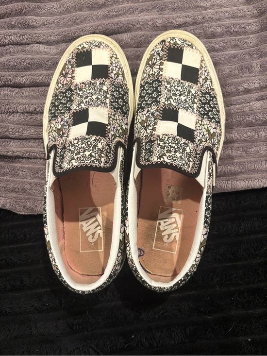 Vans Shoes - Vans Checker & Floral Slip-On Sneakers in Black and Pink